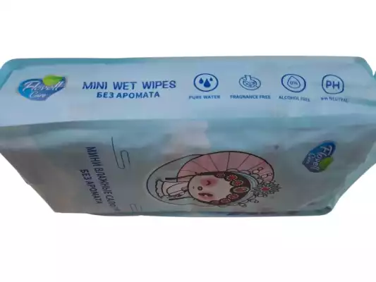 Влажные салфетки мини голубые без аромата 64 шт